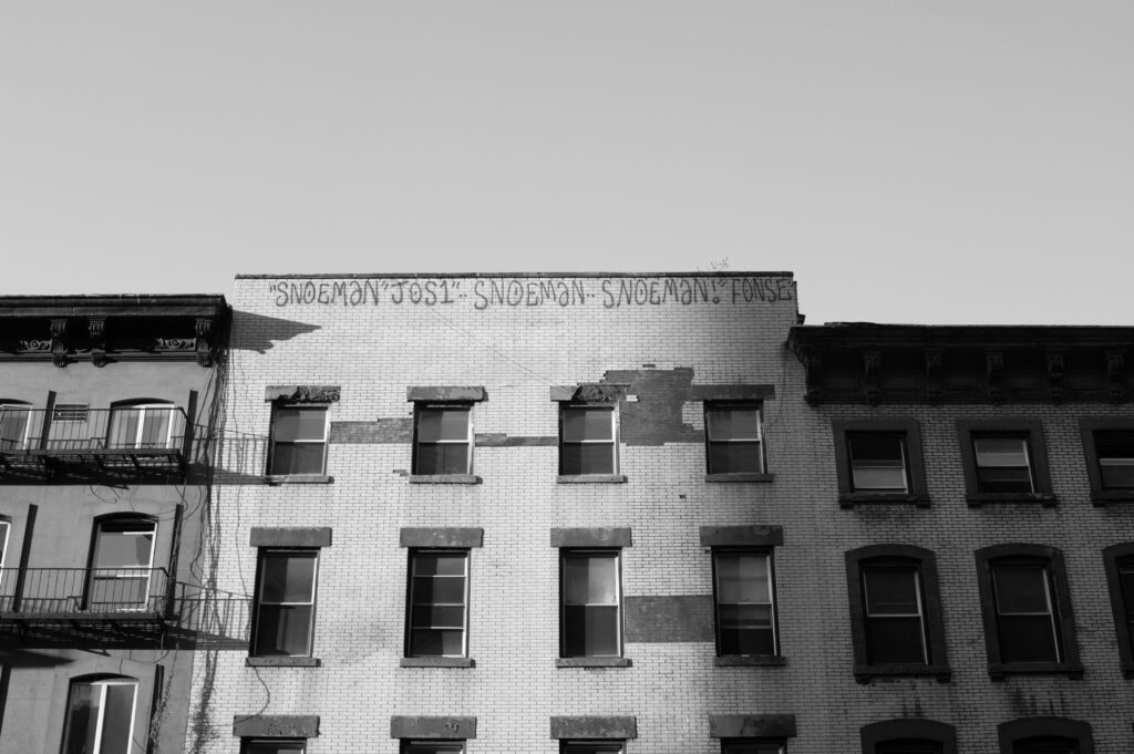 Brick facade and architectural detail on Bed-Stuy brownstone