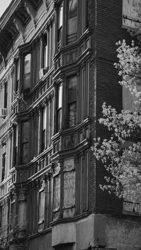 Architectural masonry detail on classic Brooklyn brownstone