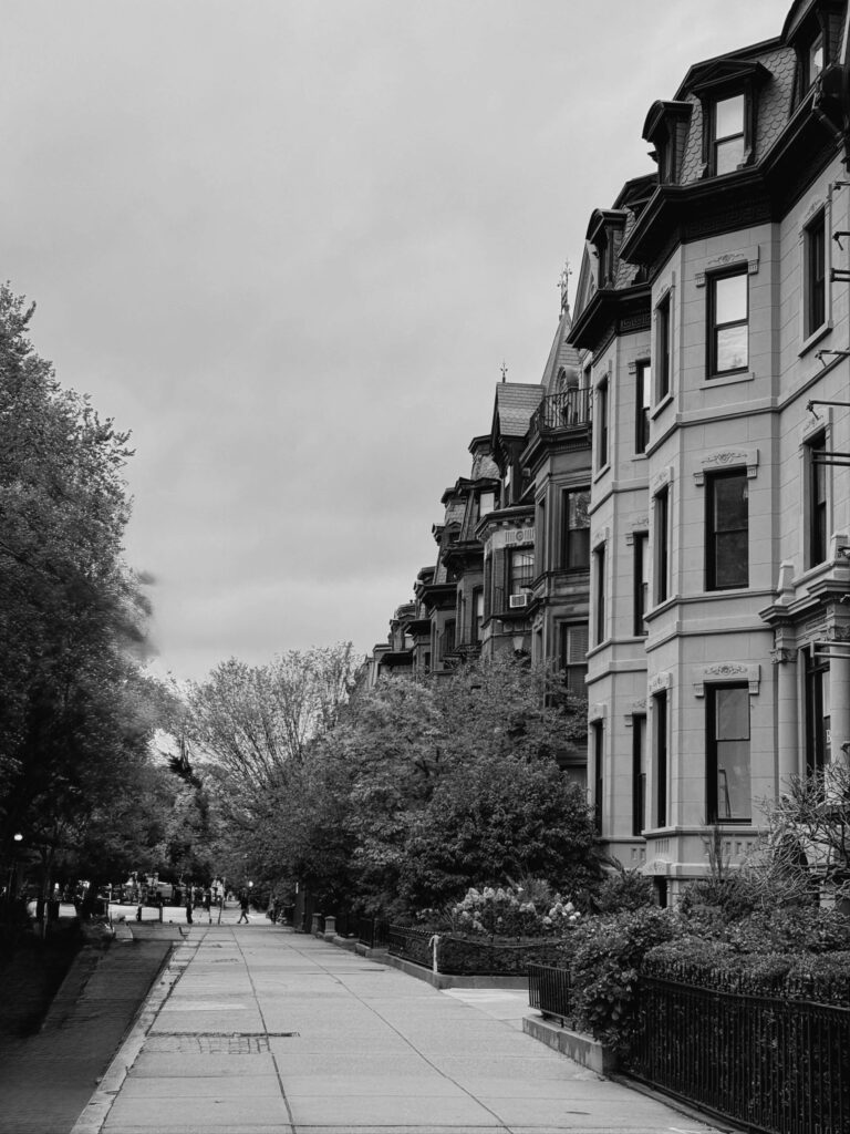 tree lined brownstone street